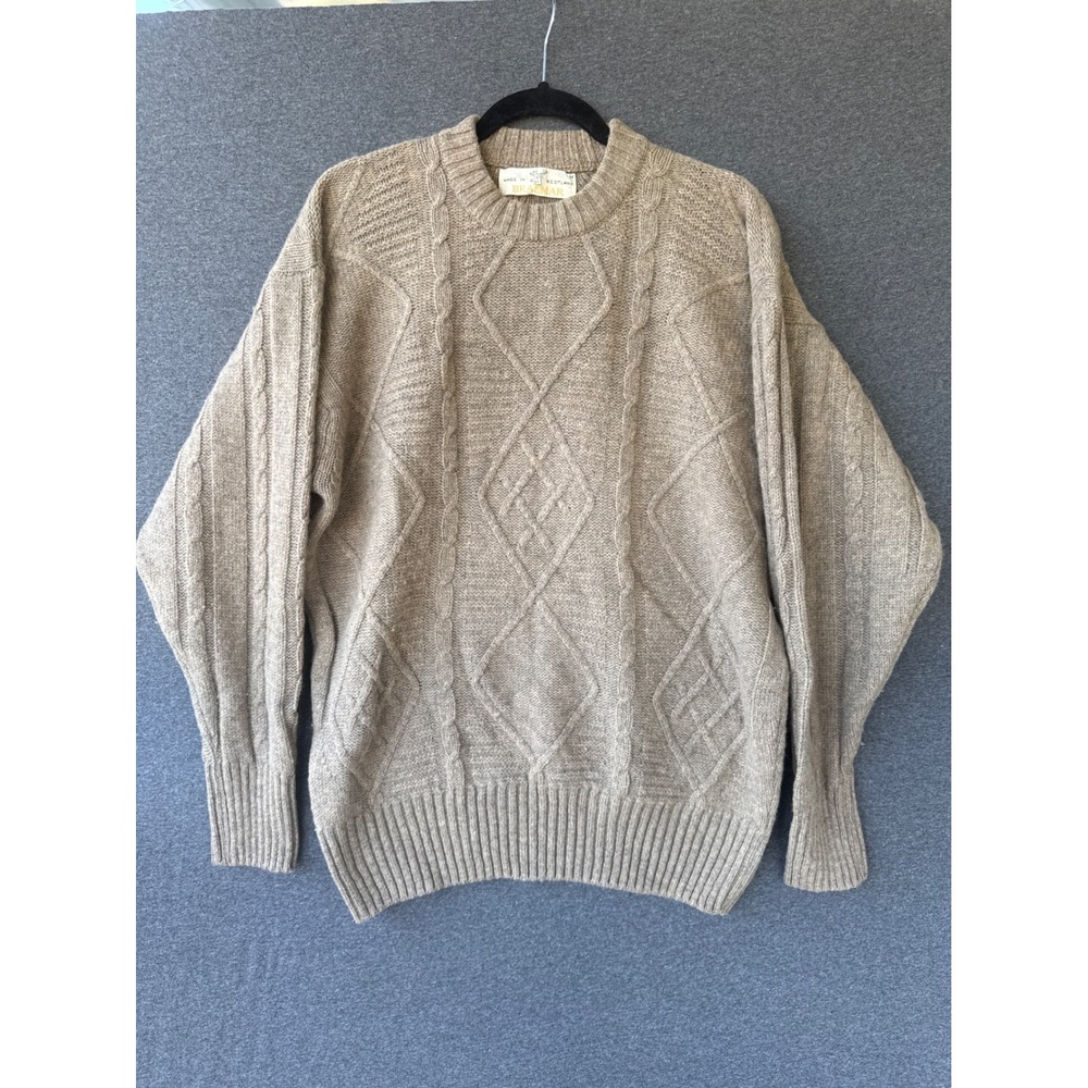 Braemar Scotland Pure Lambswool Cable Knit Sweater Women Size M Brown Vintage